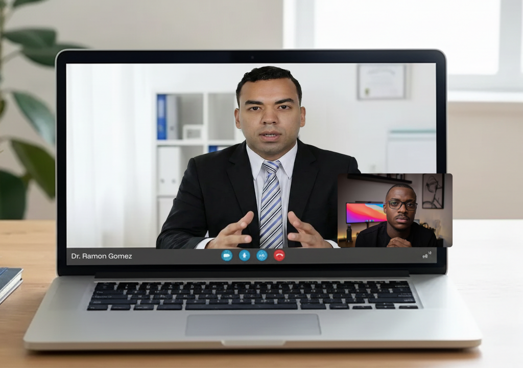 A doctor having a video call with a patient